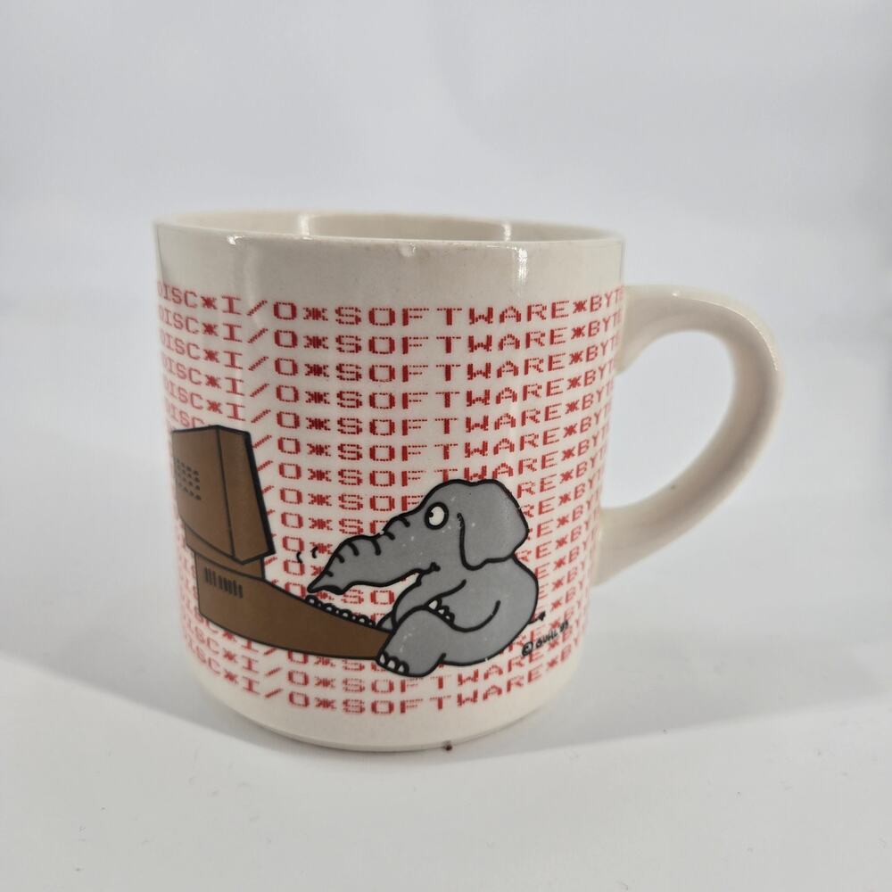 Vintage 1983 Guhl Elephant Computer Coffee Mug - Made in England Retro 80s Tech